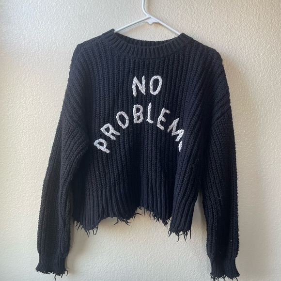 WILDFOX NO PROBLEMO Factory Distressed Black & White Sweater/ XS - Picture 4 of 10